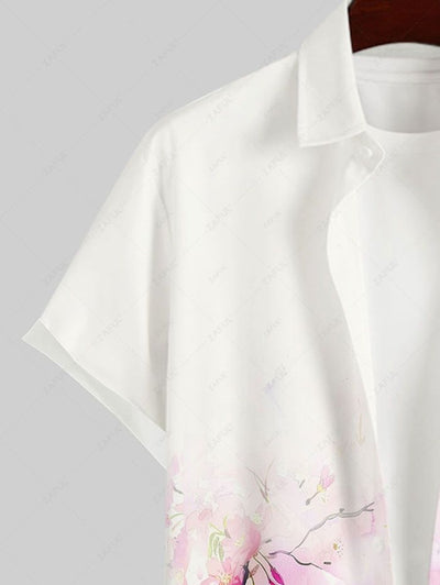 Men's Turn-down Collar Watercolor Flower Printed Full Buttons Pocket Shirt