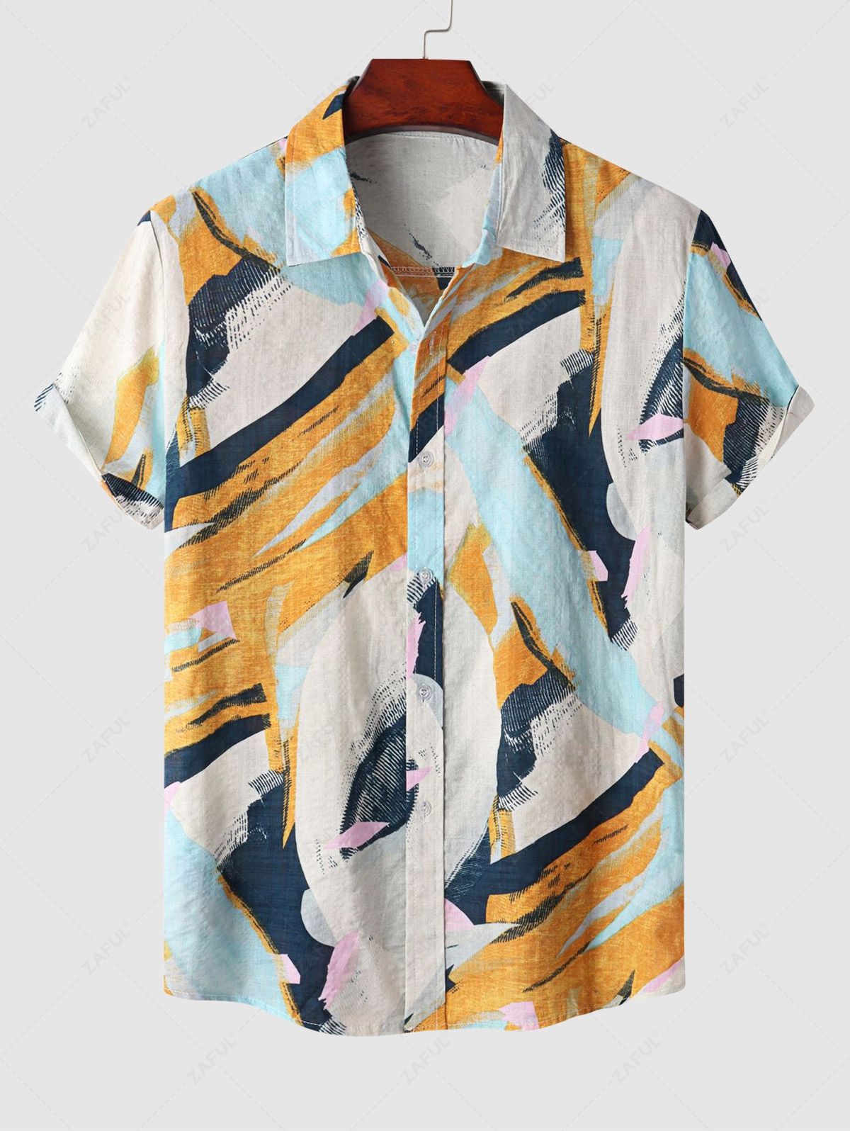 Men's Abstract Print Button Up Short Sleeves Casual Shirt Kosyway