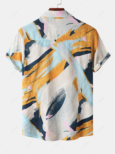 Men's Abstract Print Button Up Short Sleeves Casual Shirt