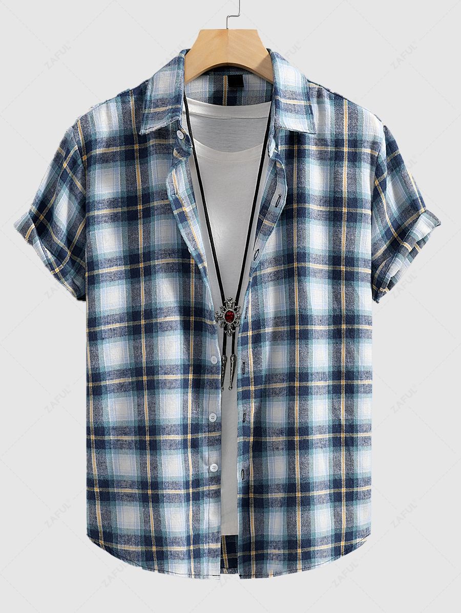 Men's Plaid Button Up Short Sleeves Shirt Kosyway