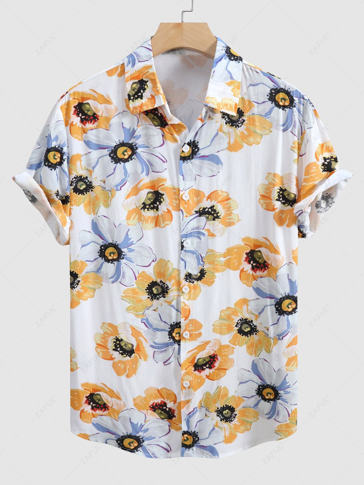 Men's Floral Print Button Up Short Sleeves Hawaii Vacation Shirt