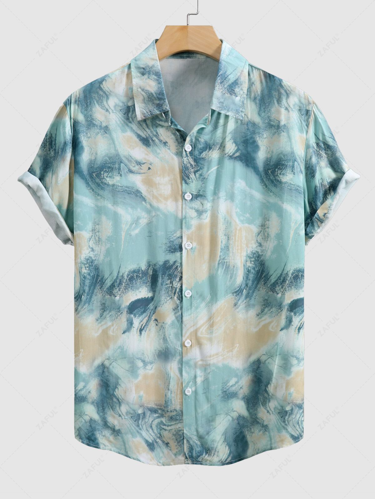 Men's Tie Dye Abstract Print Button Up Short Sleeves Vacation Shirt