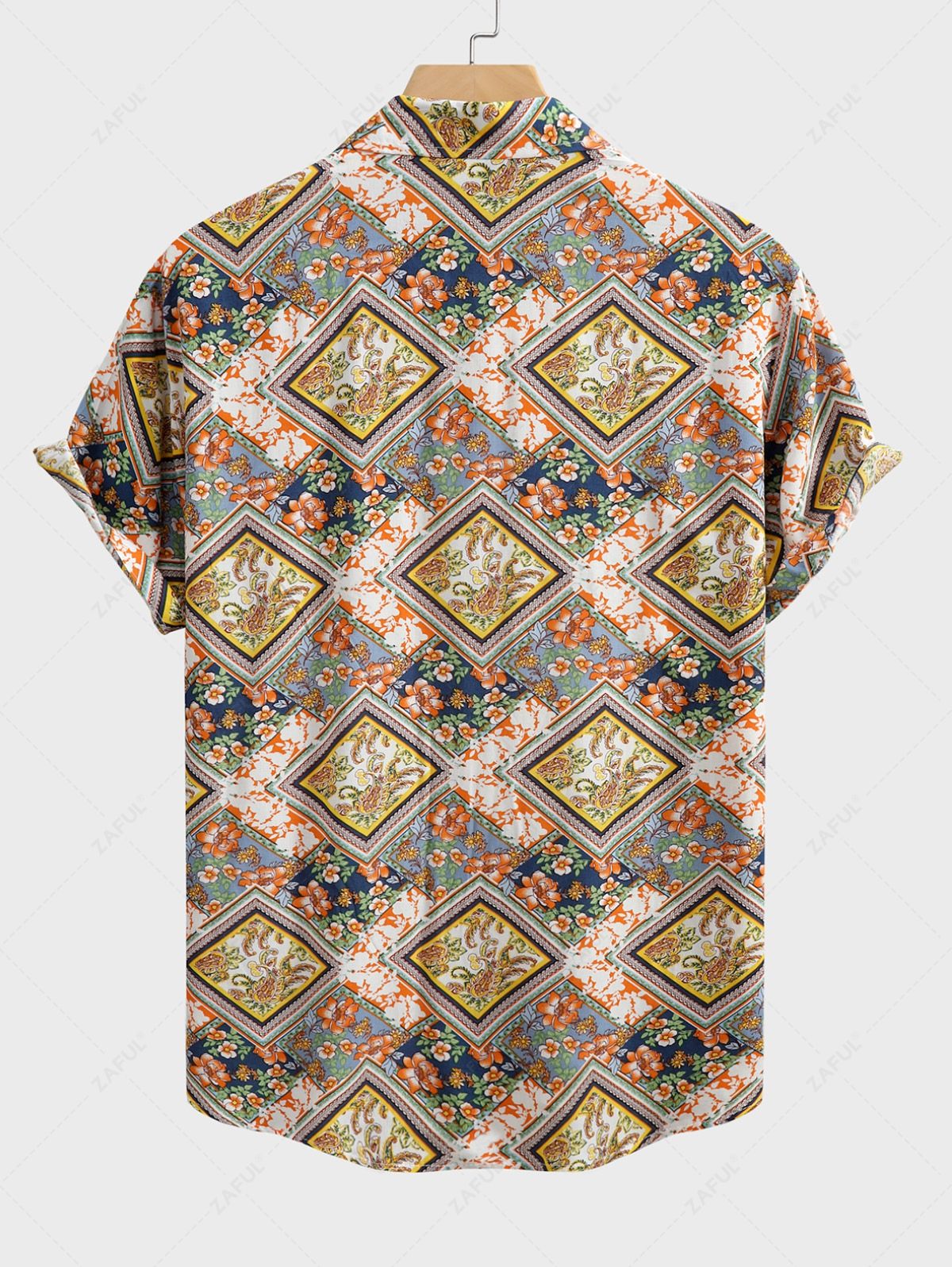 Men's Ethnic Paisley Floral Print Button Up Short Sleeves Vacation Shirt Kosyway