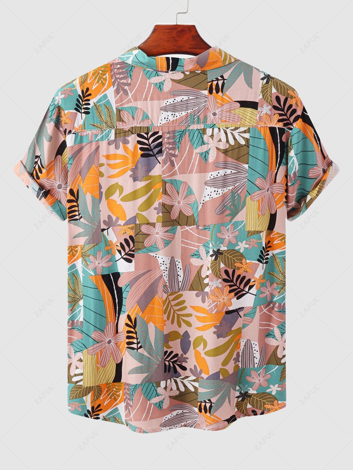 Men's Plant Leaves Print Button Up Short Sleeves Vacation Shirt Kosyway