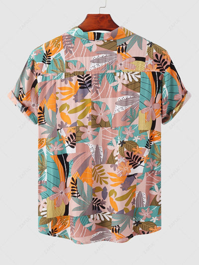 Men's Plant Leaves Print Button Up Short Sleeves Vacation Shirt