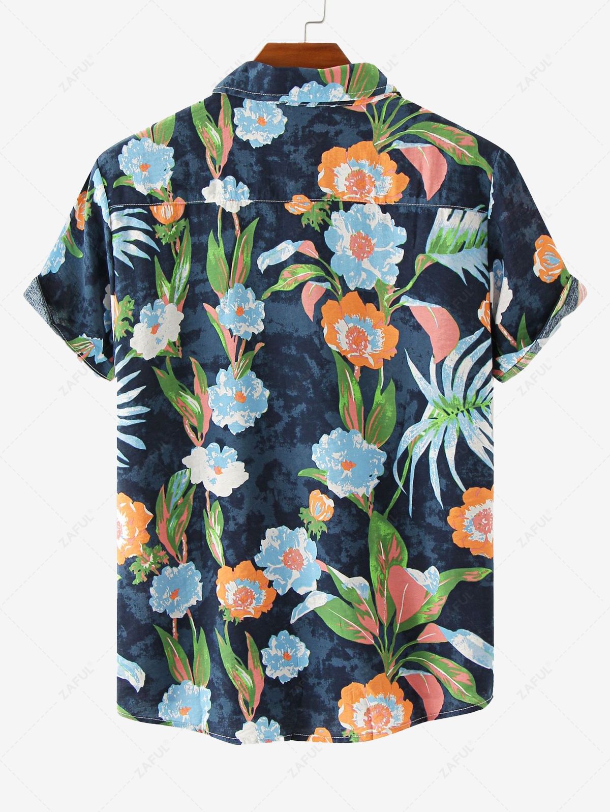 Men's Floral Leaves Print Button Up Short Sleeves Hawaii Vacation Shirt