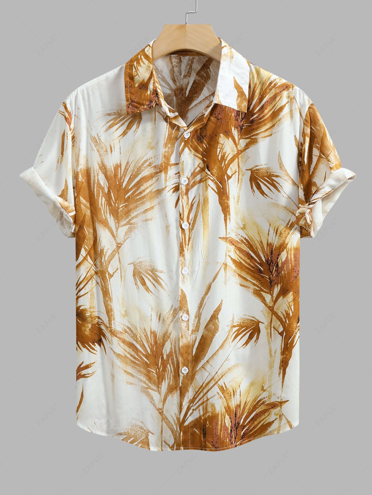 Men's Plant Leaves Print Button Up Short Sleeves Vacation Shirt