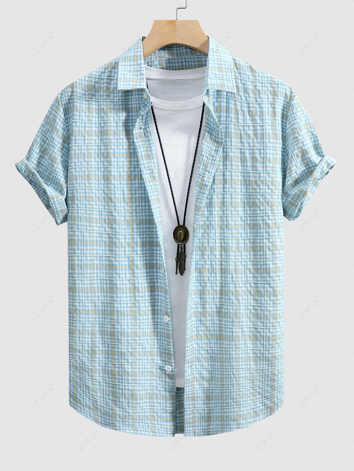 Men's Plaid Button Up Short Sleeves Casual Shirt