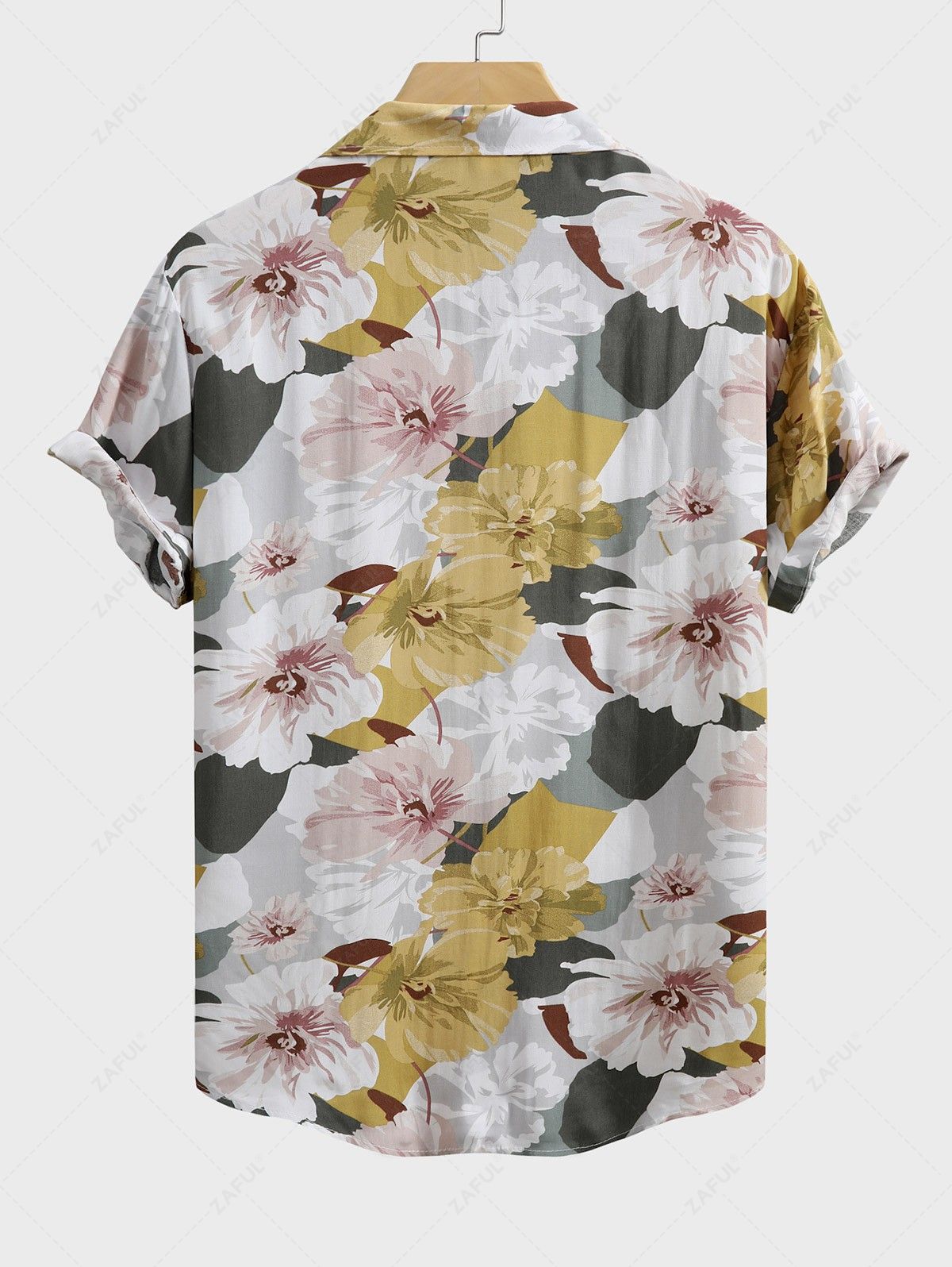 Men's Floral Print Button Up Short Sleeves Hawaii Vacation Shirt