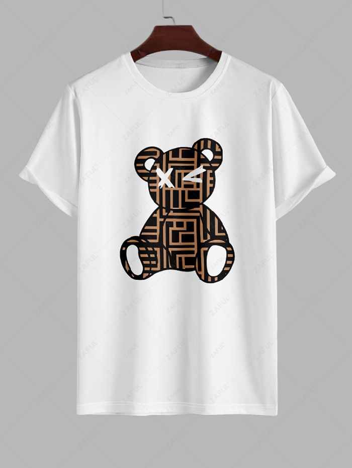 Men's Geometric Cross Bear Printed Short Sleeves T-shirt Kosyway