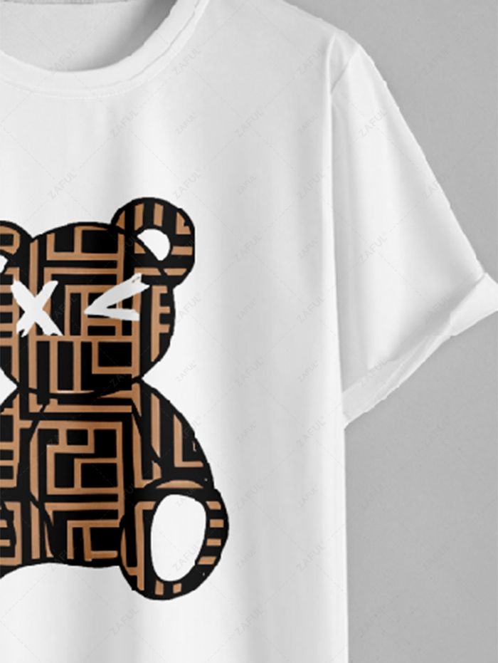 Men's Geometric Cross Bear Printed Short Sleeves T-shirt Kosyway