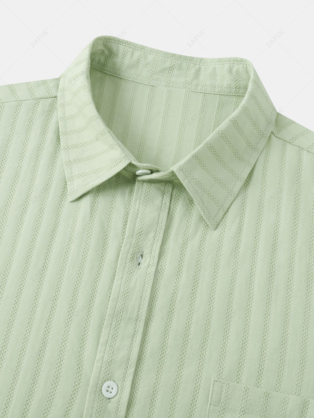 Men's Shadow Stripes Textured Front Pocket Design Button Up Short Sleeves Shirt