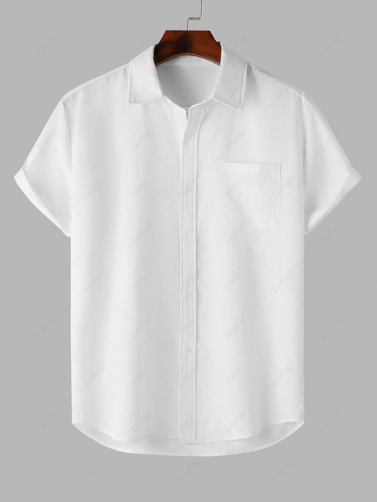 Men's Solid Color Basic Front Pocket Design Cotton and Linen Button Up Short Sleeves Shirt