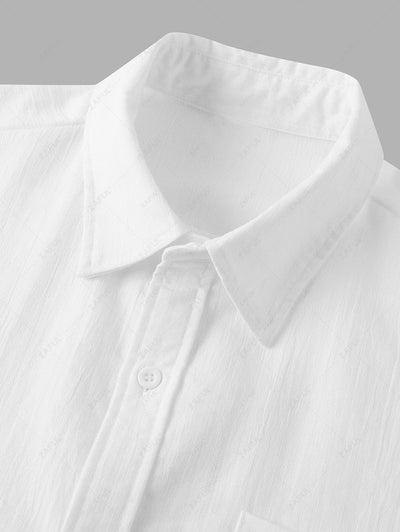 Men's Solid Color Basic Front Pocket Design Cotton and Linen Button Up Short Sleeves Shirt Kosyway