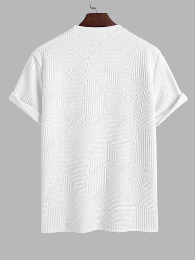 Geometric Textured Short Sleeves Basic T-shirt Kosyway