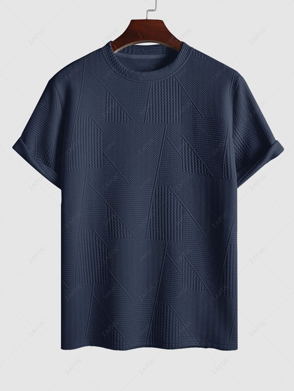 Geometric Textured Short Sleeves Basic T-shirt Kosyway