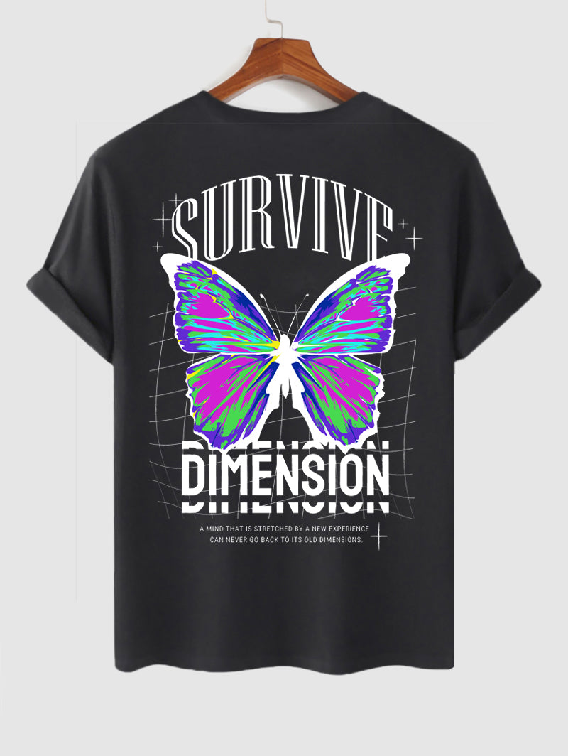 Men's Letter Butterfly Graphic Printed Short Sleeves T-shirt Kosyway