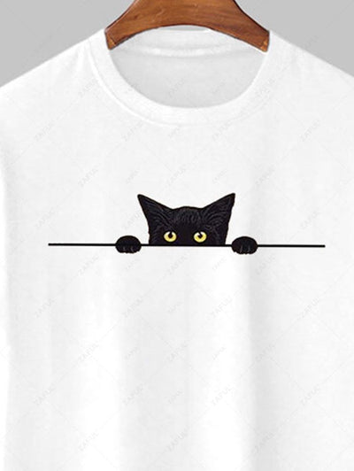 Men's Cartoon Cat Graphic Printed Short Sleeves T-shirt Kosyway