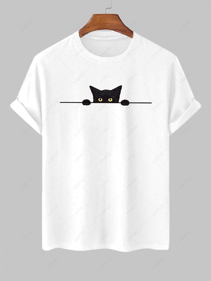 Men's Cartoon Cat Graphic Printed Short Sleeves T-shirt Kosyway