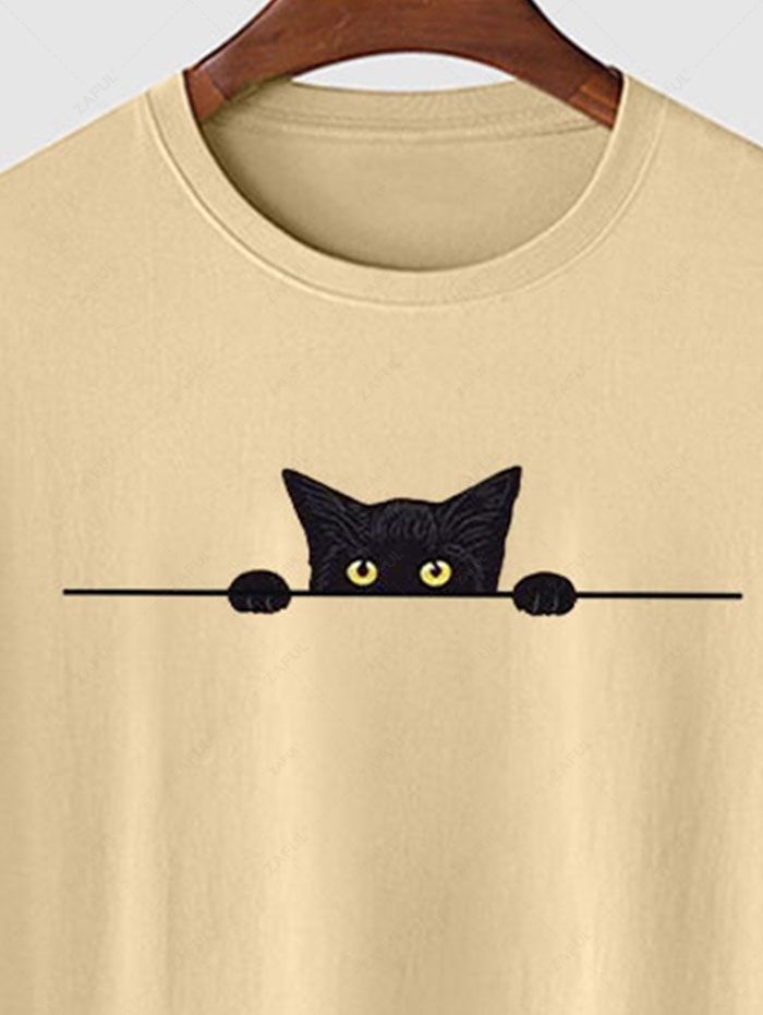 Men's Cartoon Cat Graphic Printed Short Sleeves T-shirt Kosyway