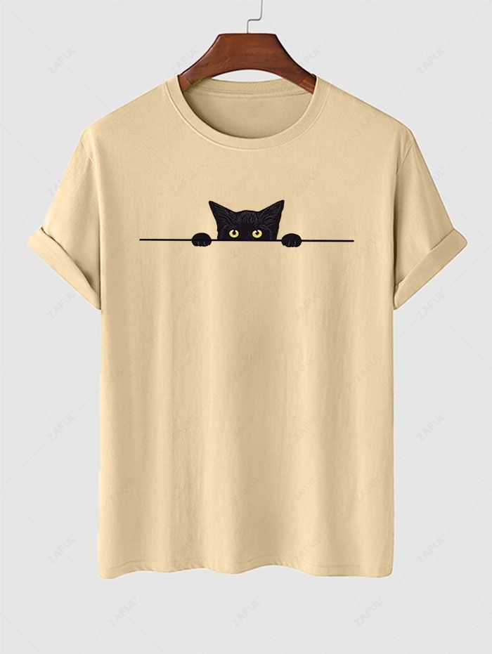 Men's Cartoon Cat Graphic Printed Short Sleeves T-shirt