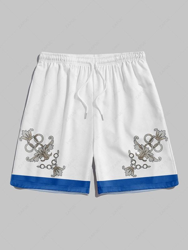 Men's Colorblock Printed Spliced Casual Drawstring Vacation Shorts