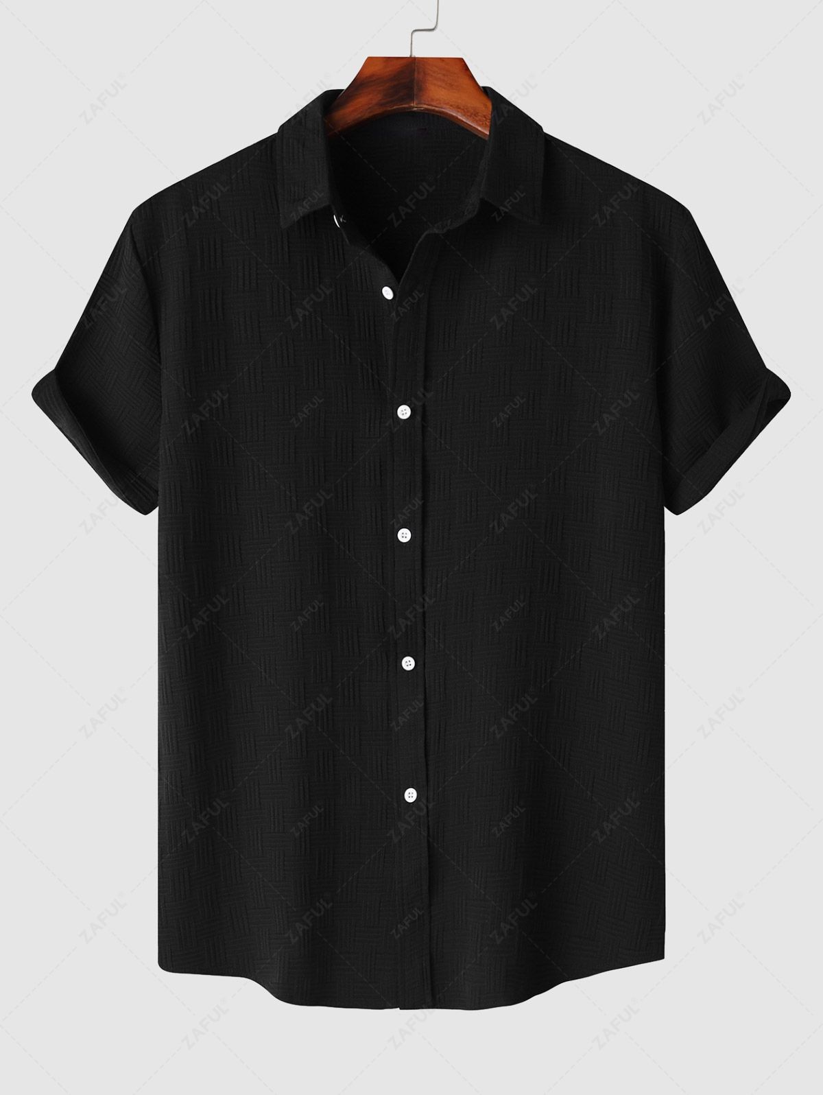 Men's Cross Knot Jacquard Textured Button Up Short Sleeves Shirt Kosyway