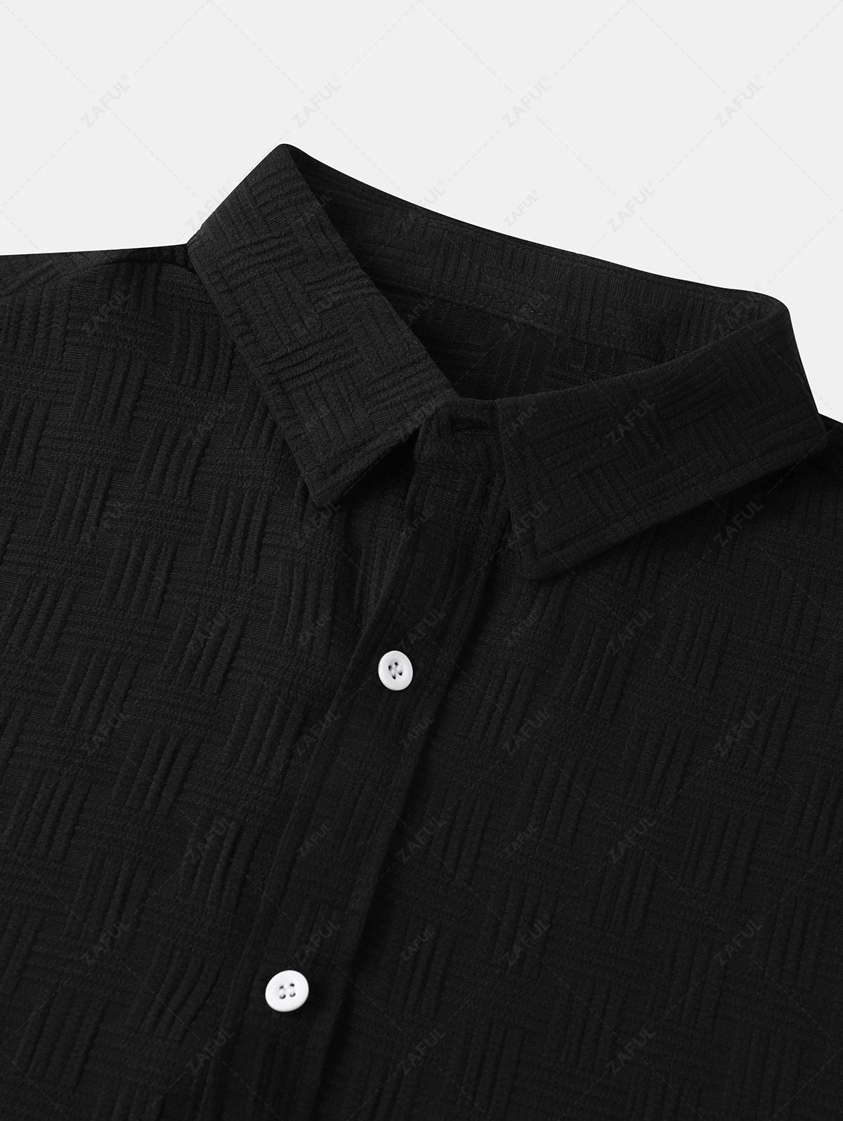 Men's Cross Knot Jacquard Textured Button Up Short Sleeves Shirt