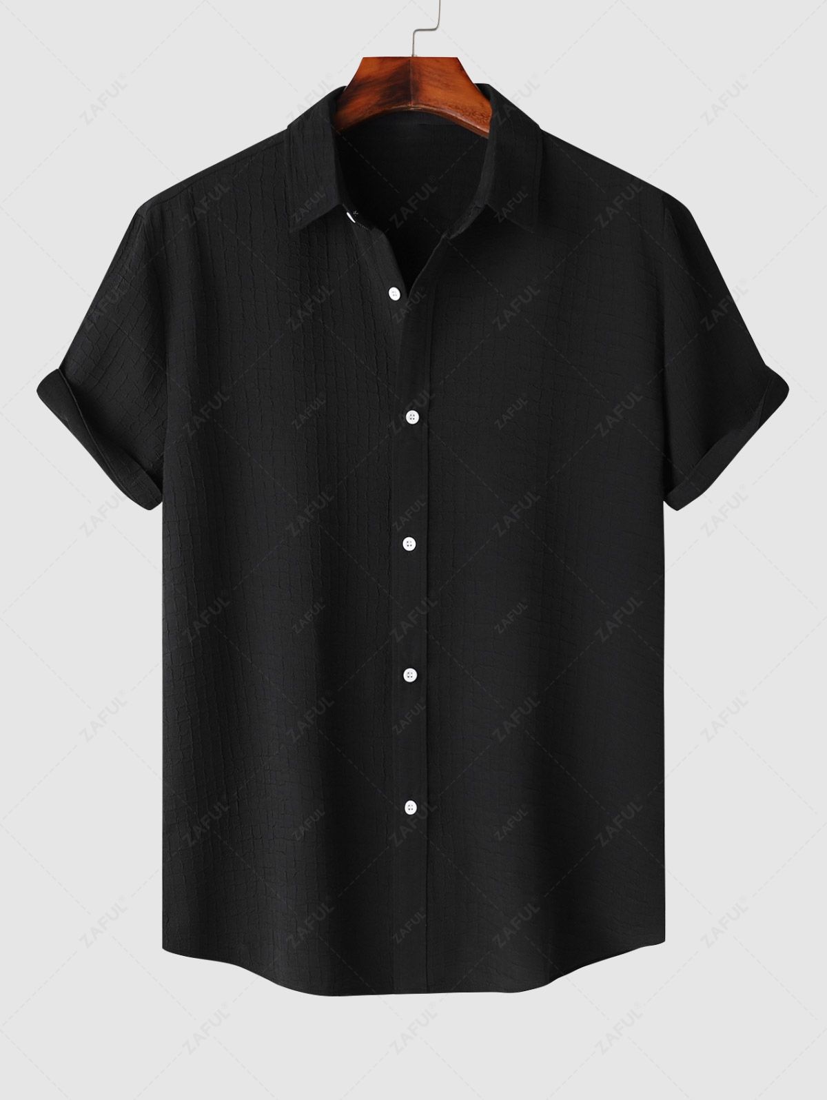 Men's Plaid Grid Jacquard Textured Button Up Short Sleeves Shirt