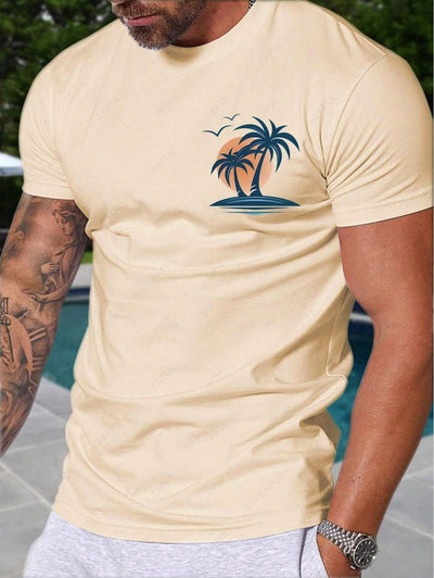 Men's Palm Tree Birds Graphic Printed Short Sleeves T-shirt Kosyway