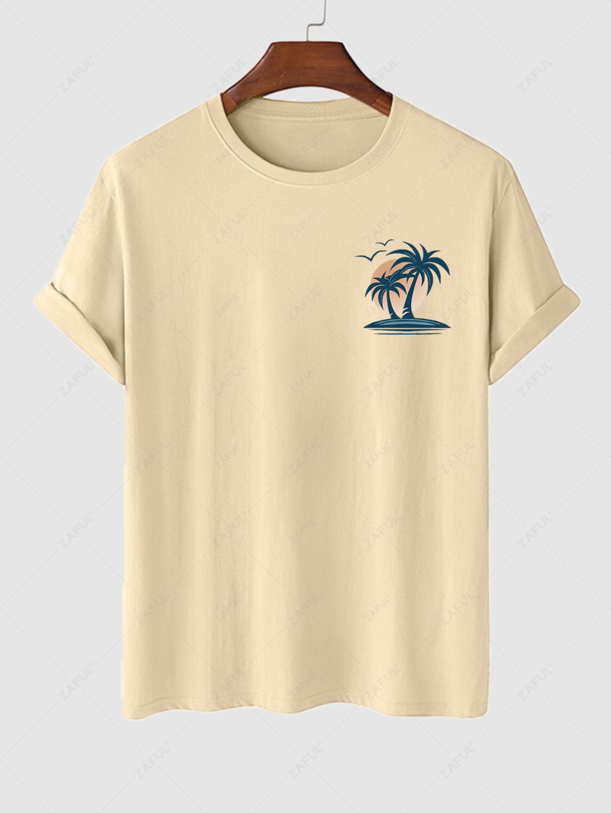 Men's Palm Tree Birds Graphic Printed Short Sleeves T-shirt