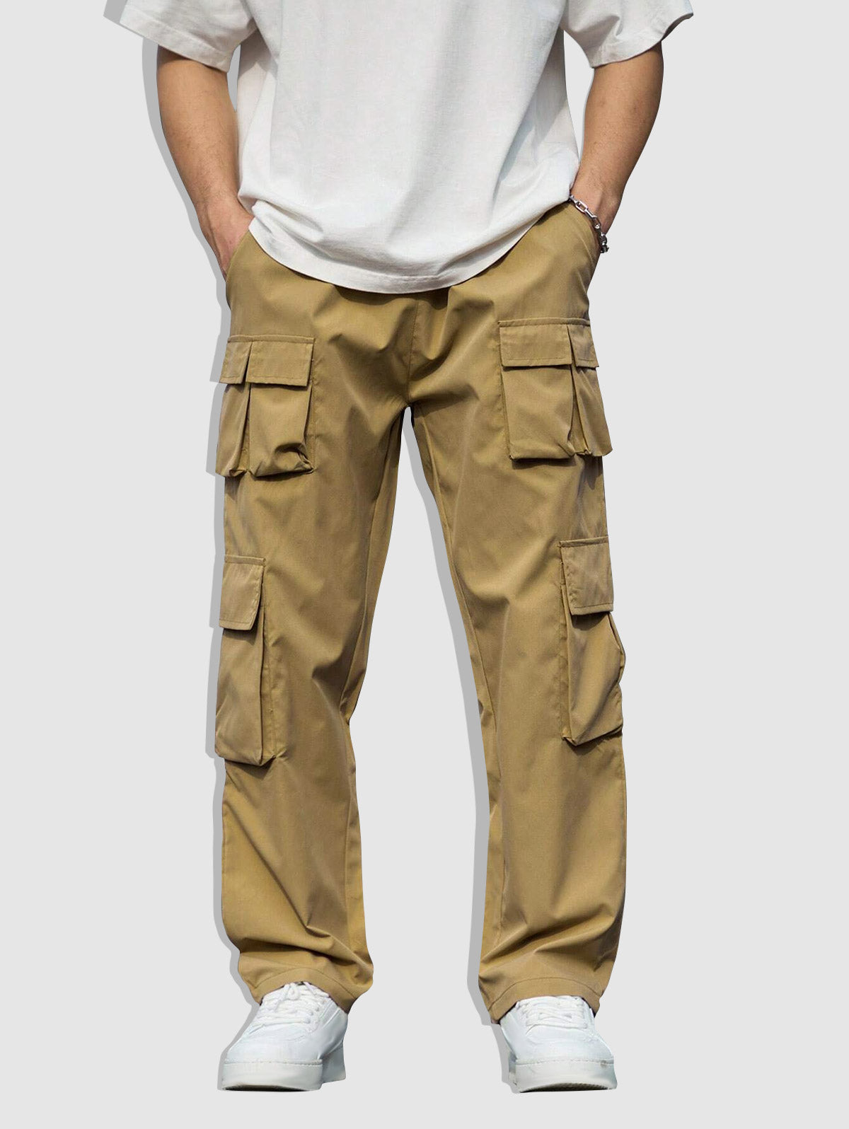 Men's Streetwear Techwear Multi-pocket Solid Color Drawstring Straight Leg Cargo Pants