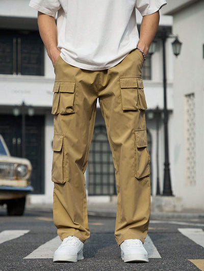 Men's Streetwear Techwear Multi-pocket Solid Color Drawstring Straight Leg Cargo Pants