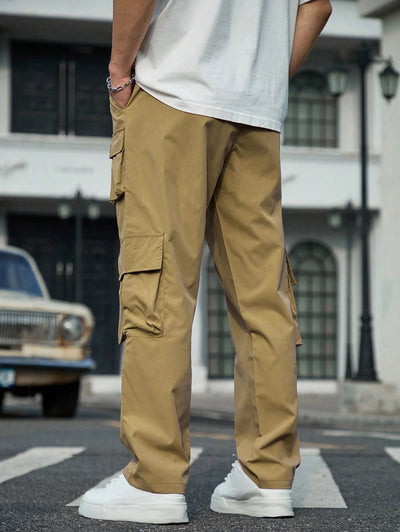 Men's Streetwear Techwear Multi-pocket Solid Color Drawstring Straight Leg Cargo Pants