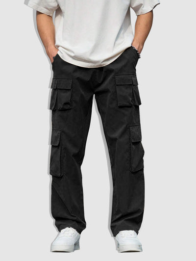 Men's Streetwear Techwear Multi-pocket Solid Color Drawstring Straight Leg Cargo Pants