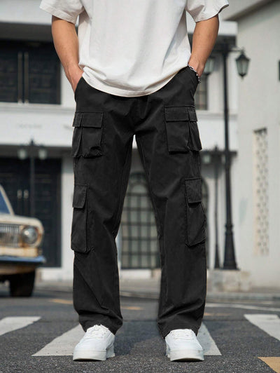 Men's Streetwear Techwear Multi-pocket Solid Color Drawstring Straight Leg Cargo Pants