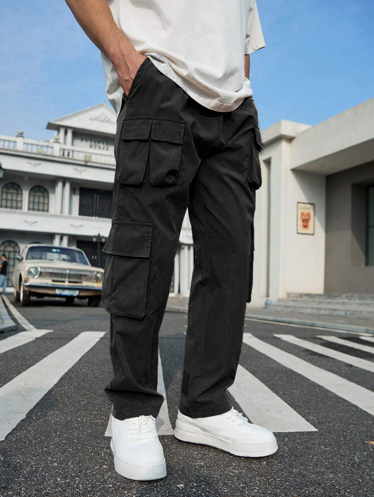 Men's Streetwear Techwear Multi-pocket Solid Color Drawstring Straight Leg Cargo Pants