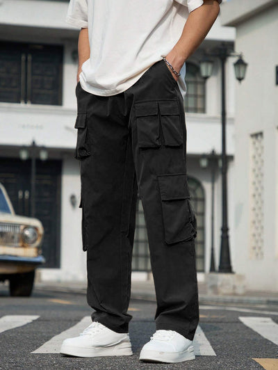 Men's Streetwear Techwear Multi-pocket Solid Color Drawstring Straight Leg Cargo Pants