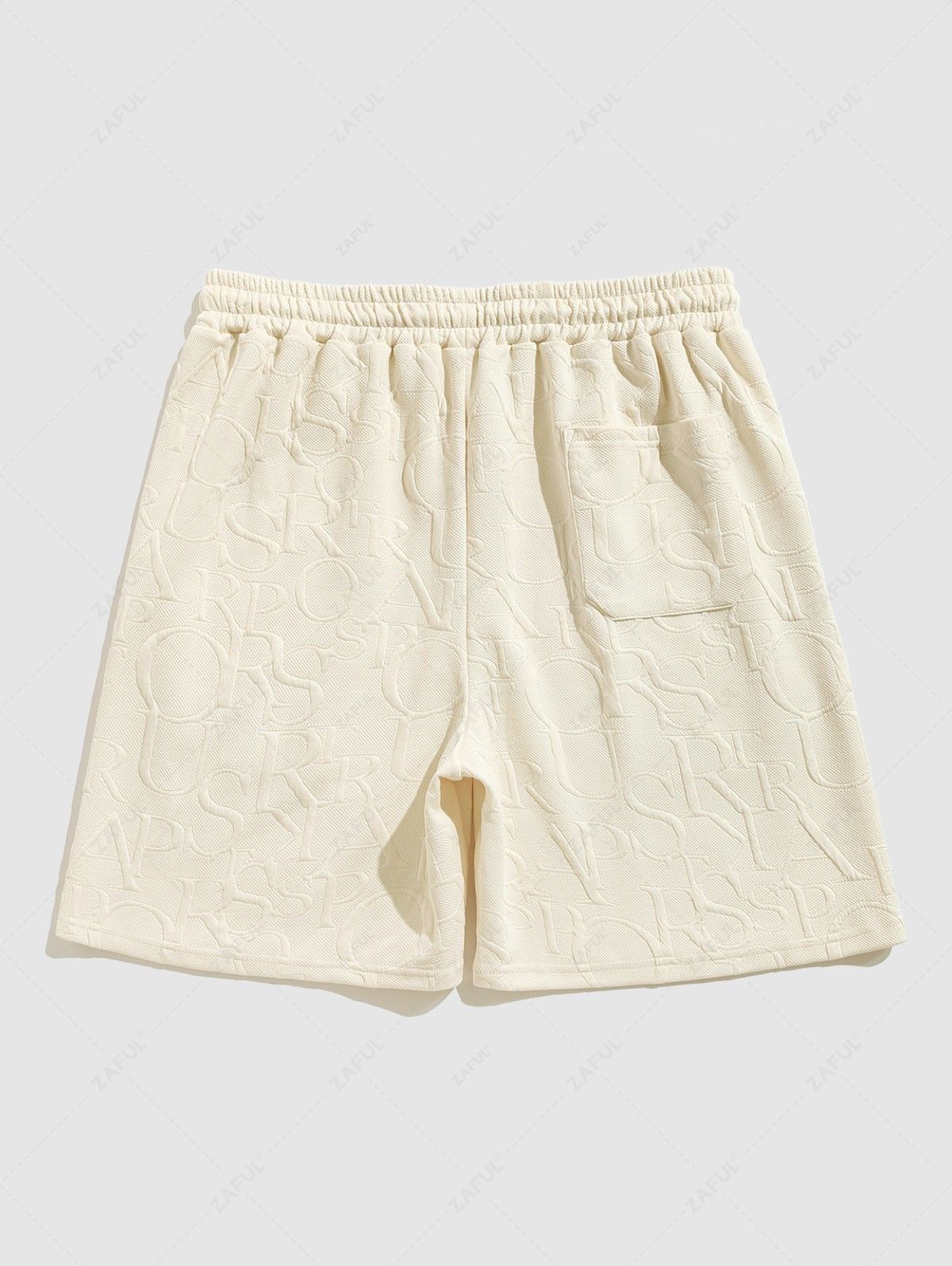 Men's Slant Pockets Drawstring Letter Jacquard Textured Casual Shorts