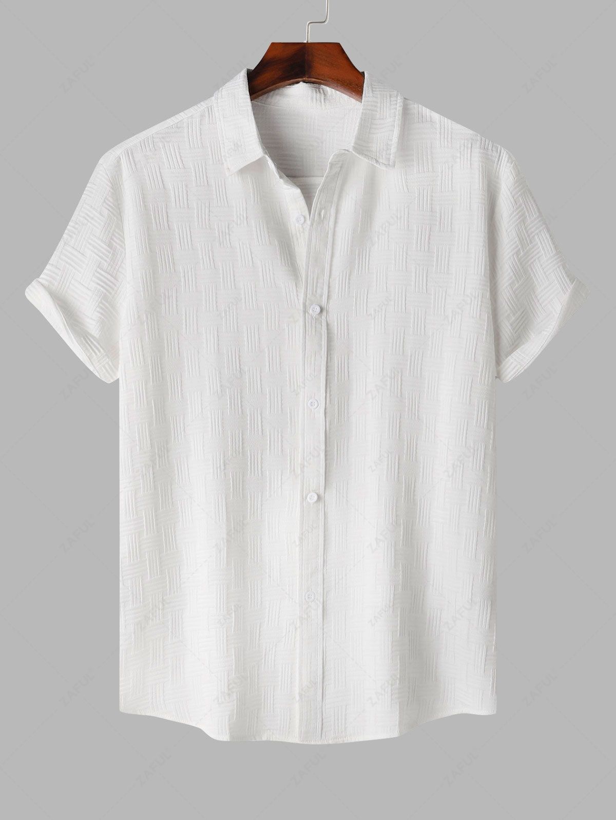 Men's Cross Knot Jacquard Textured Button Up Short Sleeves Shirt