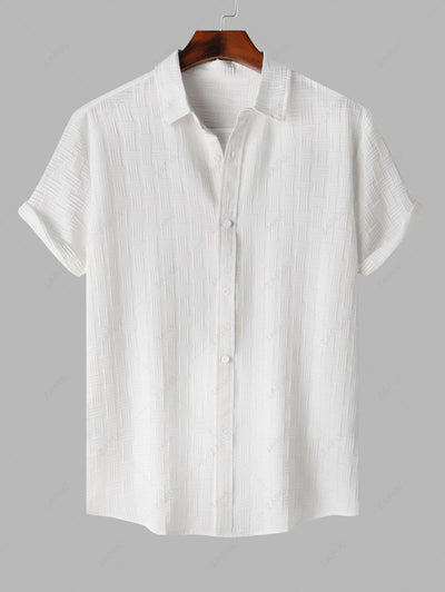 Men's Cross Knot Jacquard Textured Button Up Short Sleeves Shirt