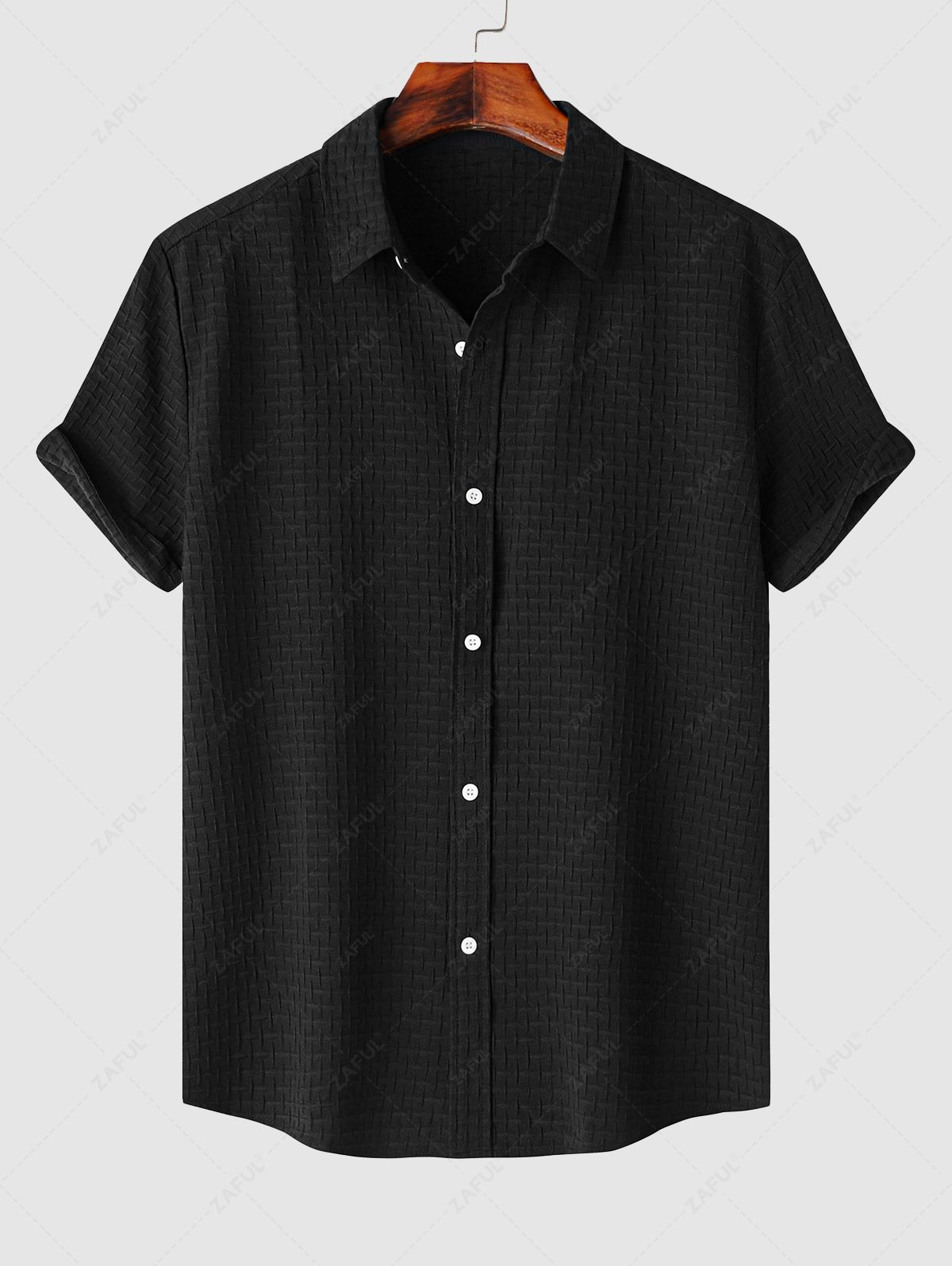 Men's Cross Jacquard Textured Button Up Short Sleeves Shirt