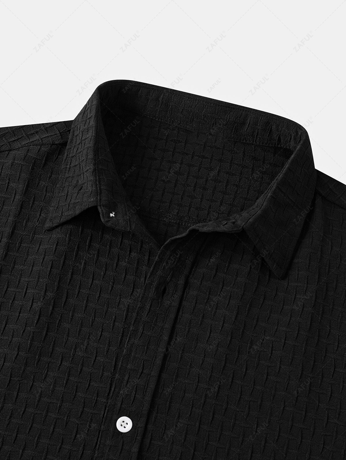 Men's Cross Jacquard Textured Button Up Short Sleeves Shirt Kosyway