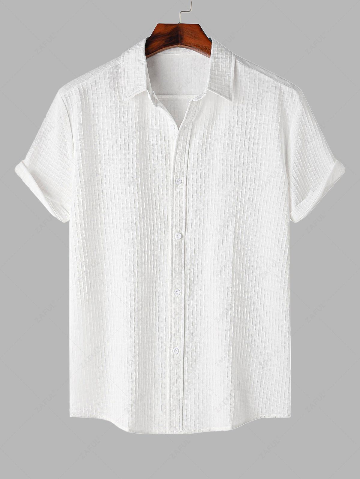 Men's Cross Jacquard Textured Button Up Short Sleeves Shirt