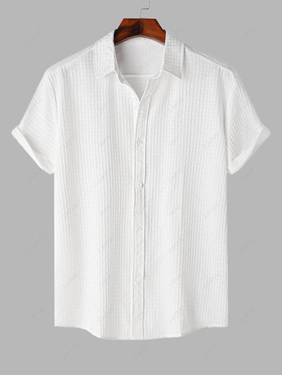 Men's Cross Jacquard Textured Button Up Short Sleeves Shirt Kosyway