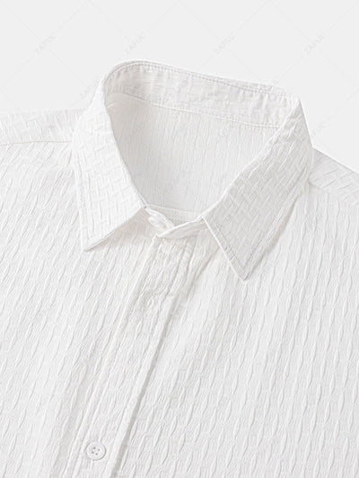 Men's Cross Jacquard Textured Button Up Short Sleeves Shirt