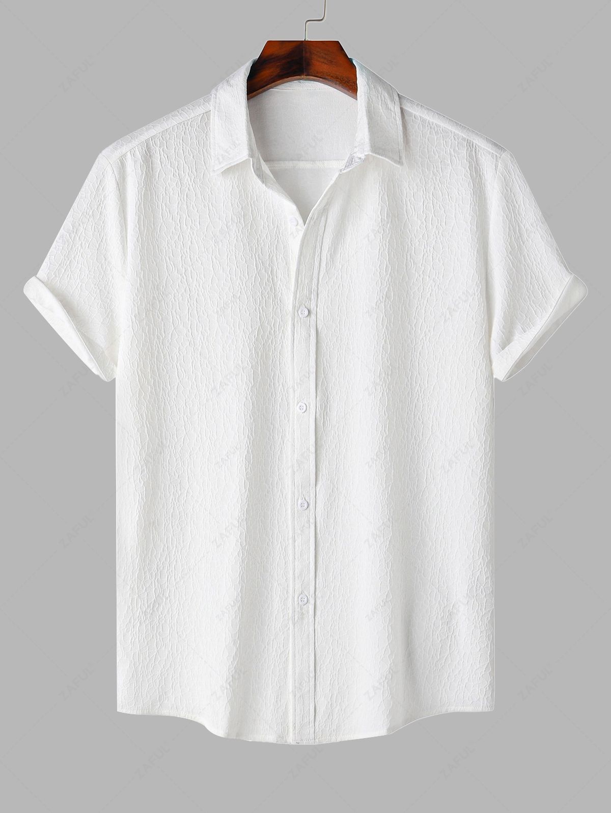 Men's Asymmetrical Jacquard Textured Button Up Short Sleeves Shirt Kosyway