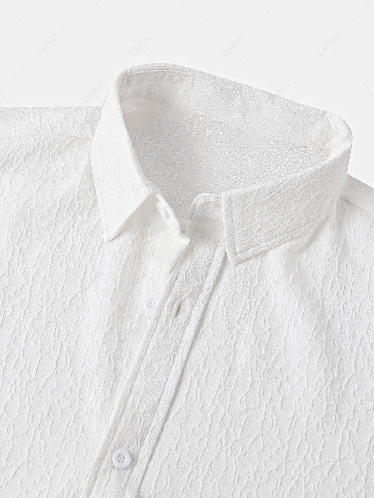 Men's Asymmetrical Jacquard Textured Button Up Short Sleeves Shirt