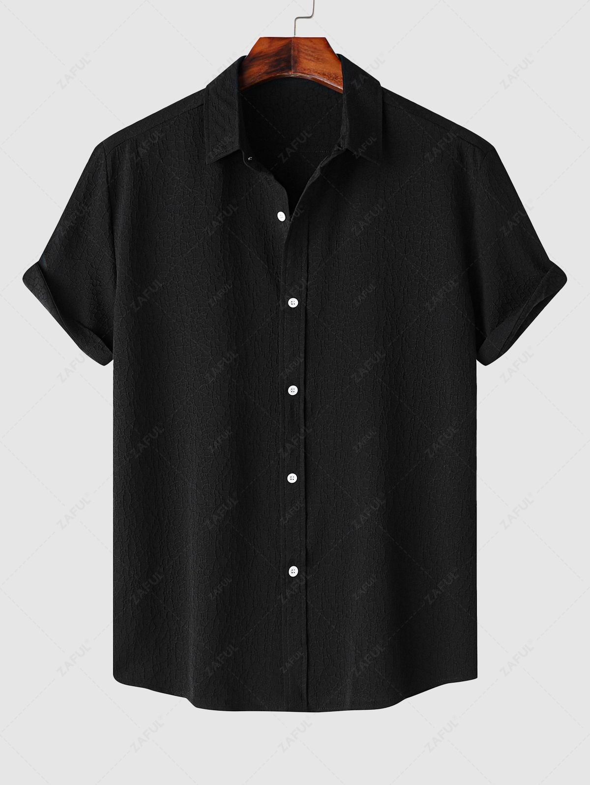 Men's Asymmetrical Jacquard Textured Button Up Short Sleeves Shirt