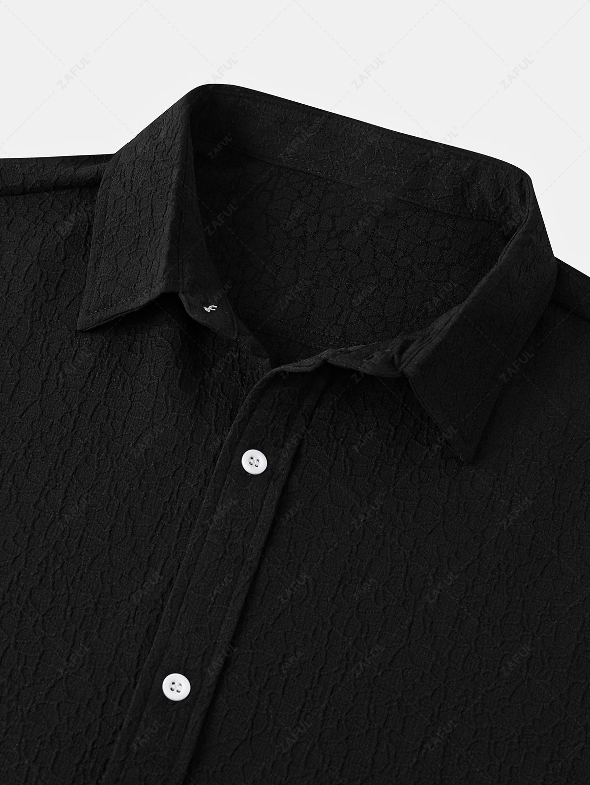 Men's Asymmetrical Jacquard Textured Button Up Short Sleeves Shirt Kosyway